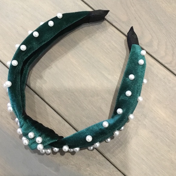 Velvet Top Knot Headband with Pearl Embellishment - Picture 6 of 6